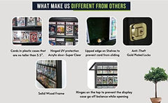 Pro UV 35 Display Case - Holds 5.5' Graded Sport Cards with UV Protection, Clear View, Lockable Wall Cabinet for Baseball, Football, Basketball, Hockey, Comic Trading Cards - Black