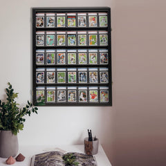 Pro UV 35 Display Case - Holds 5.5' Graded Sport Cards with UV Protection, Clear View, Lockable Wall Cabinet for Baseball, Football, Basketball, Hockey, Comic Trading Cards - Black