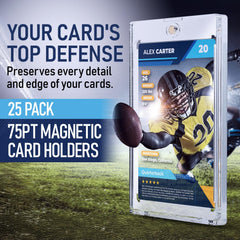 Premium Magnetic Card Holder (25 Pack) | 180PT Magnetic Card Holders for Trading Cards. Pro UV Card Protectors with Ultra Clear Design, One Touch Magnet Case for Trading and MTG Cards.