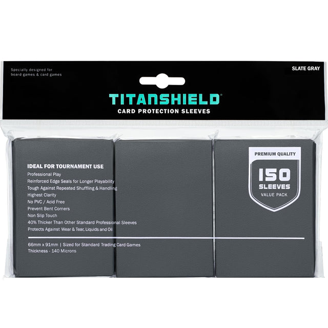 TitanShield (150 Sleeves, Black) Compatible with Standard Sized Board Games, MTG Magic The Gathering, Pokemon, Lorcana and Trading Cards 2.5" x 3.5" 66x91mm