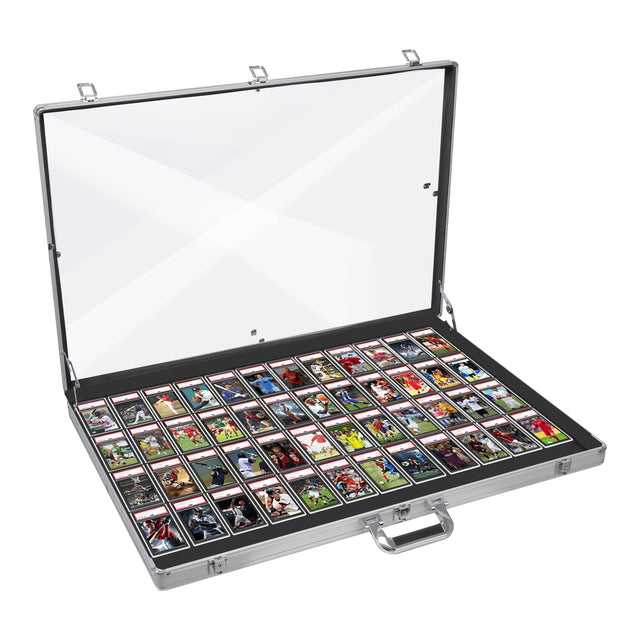 Aluminum Glass Display Case for Cards, XL Large Table Top Display Case with Lock, Portable Trade Show Display Case for Jewelry MTG Cards Collectible Cards