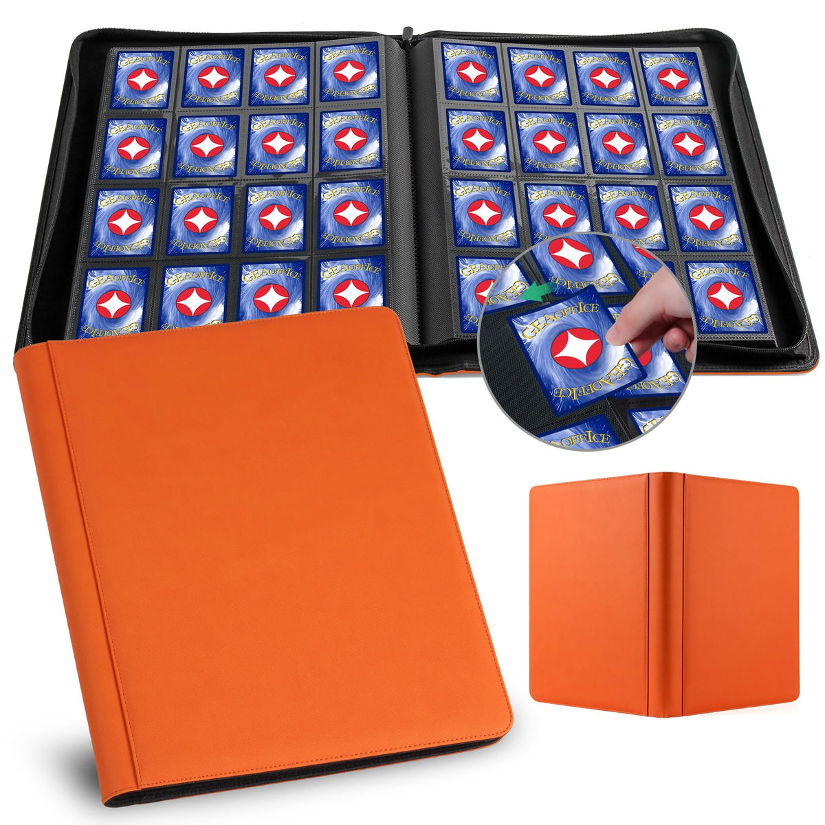 Premium Card Binder 16 Pocket, GEAoffice PU Cover Trading Card binder for 1000+ Cards, Sturdy Card Collection Album, Card Holder Folders for MTG, TCG, Game Cards & Sports Cards, Black