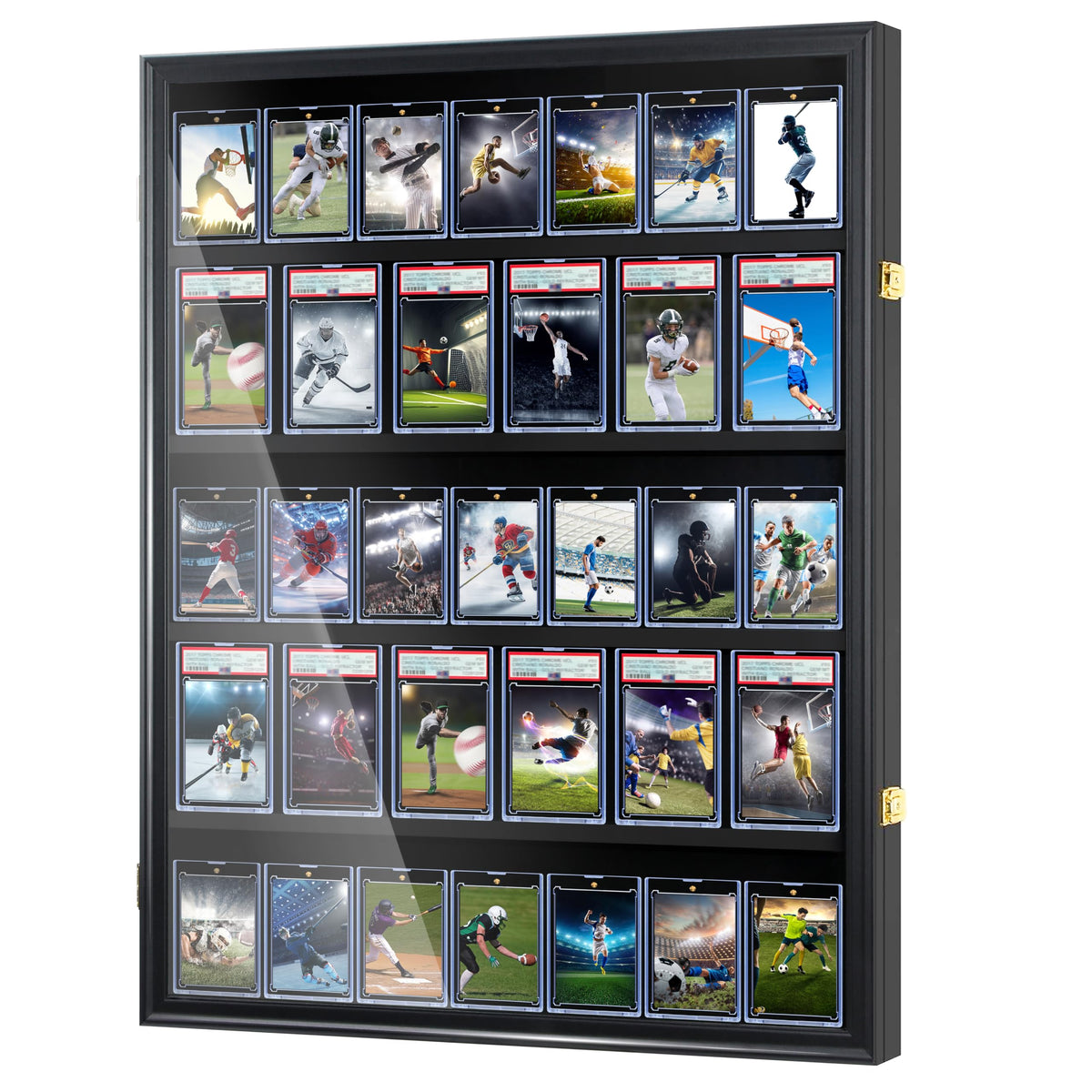 Baseball Card Display Case-36 Graded Sports Card Display Frame,UV-Protected Transparent Visual Lockable Wall Cabinet for Football Baseball Basketball Hockey Trading Cards,Large Horizontal Black