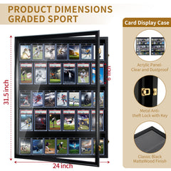 Baseball Card Display Case-36 Graded Sports Card Display Frame,UV-Protected Transparent Visual Lockable Wall Cabinet for Football Baseball Basketball Hockey Trading Cards,Large Horizontal Black