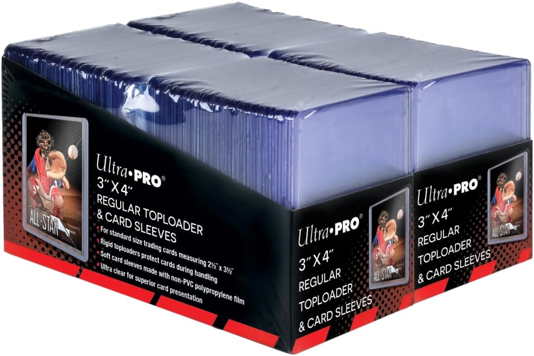 Ultra PRO 3" x 4" Clear Regular Top Loaders for Cards with Sleeves Bundle Standard Size 200ct Baseball/Trading Card Sleeve Toploader Card Protectors
