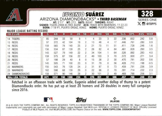 2025 Topps #328 Eugenio Suarez Arizona Diamondbacks MLB Series 1 Baseball Base Trading Card