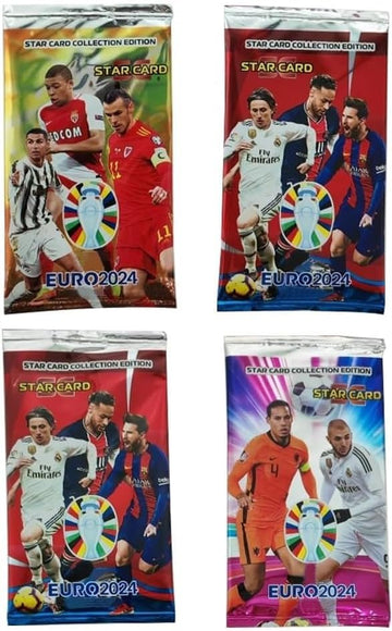 Euro Soccer Cards - 32 Unique Legendary Players Cards for All Ages Each Pack Includes Different Cards for Unforgettable Moments - Pack of 4