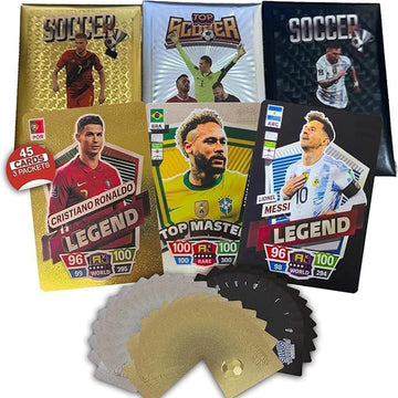 Soccer Trading Cards 2024-25 | 3 Packs - 45 Collectible Cards for Fans Black, Gold & Silver Soccer Mystery Cards Packs Contain Different Cards in Each Set - Try & Collect Them All