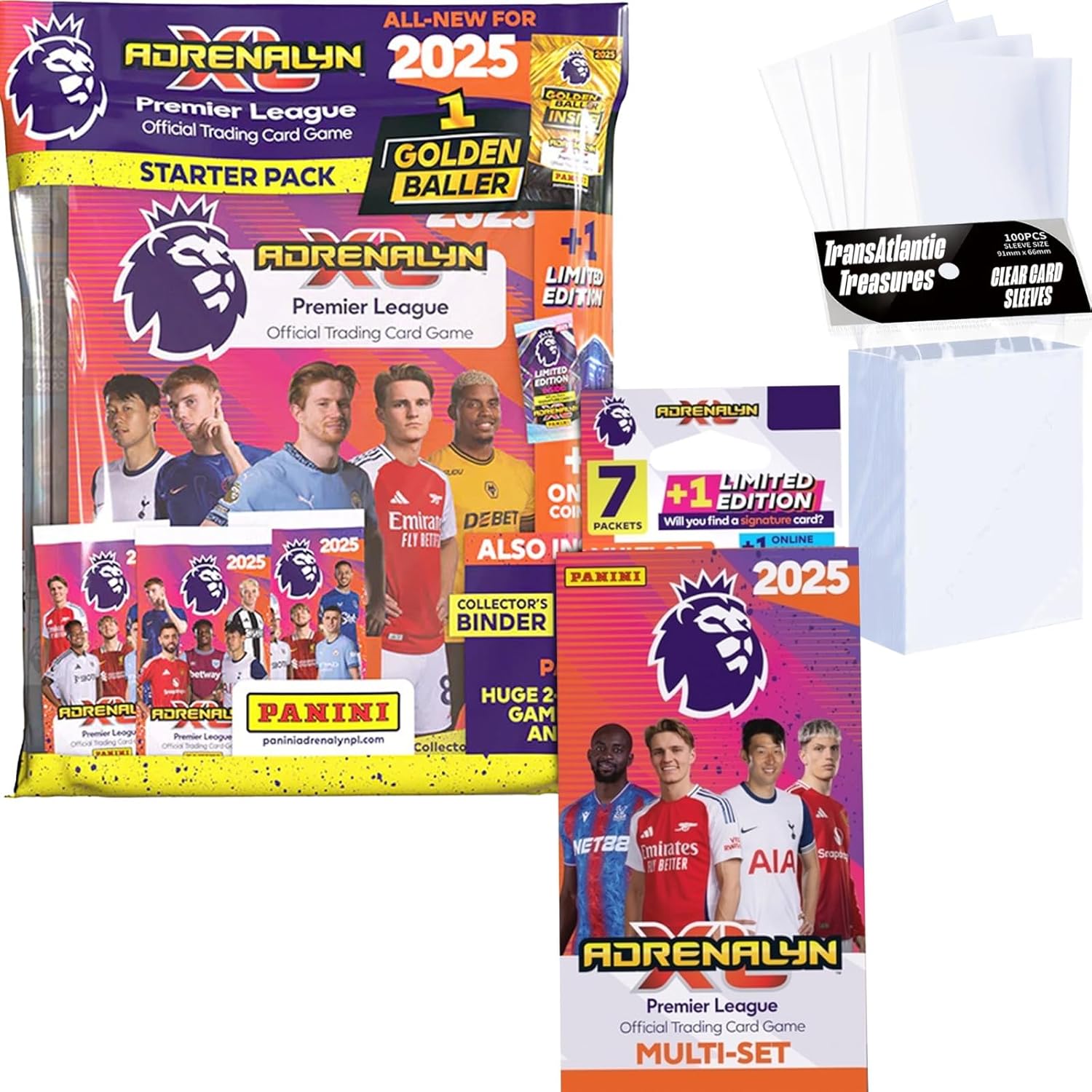 Panini Adrenalyn XL Premier League Soccer Trading Cards 2024-2025 Starter Pack Plus Multiset & 100 Card Protectors