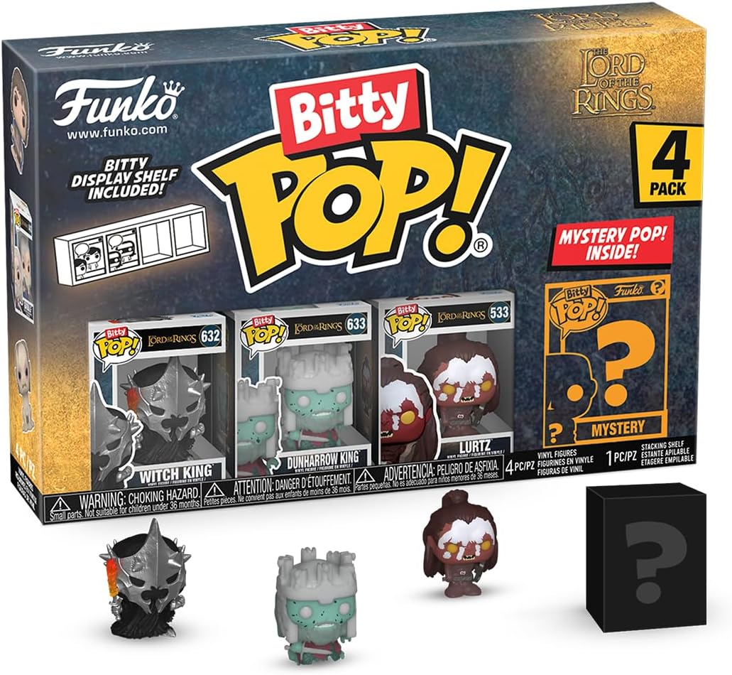 Funko Bitty POP! Lord of The Rings - Witch King, 4-Pack and A Surprise Mystery Mini Figure - 0.9 Inch (2.2 Cm) - Lord of The Rings Collectable - Stackable Display Shelf Included - Gift Idea