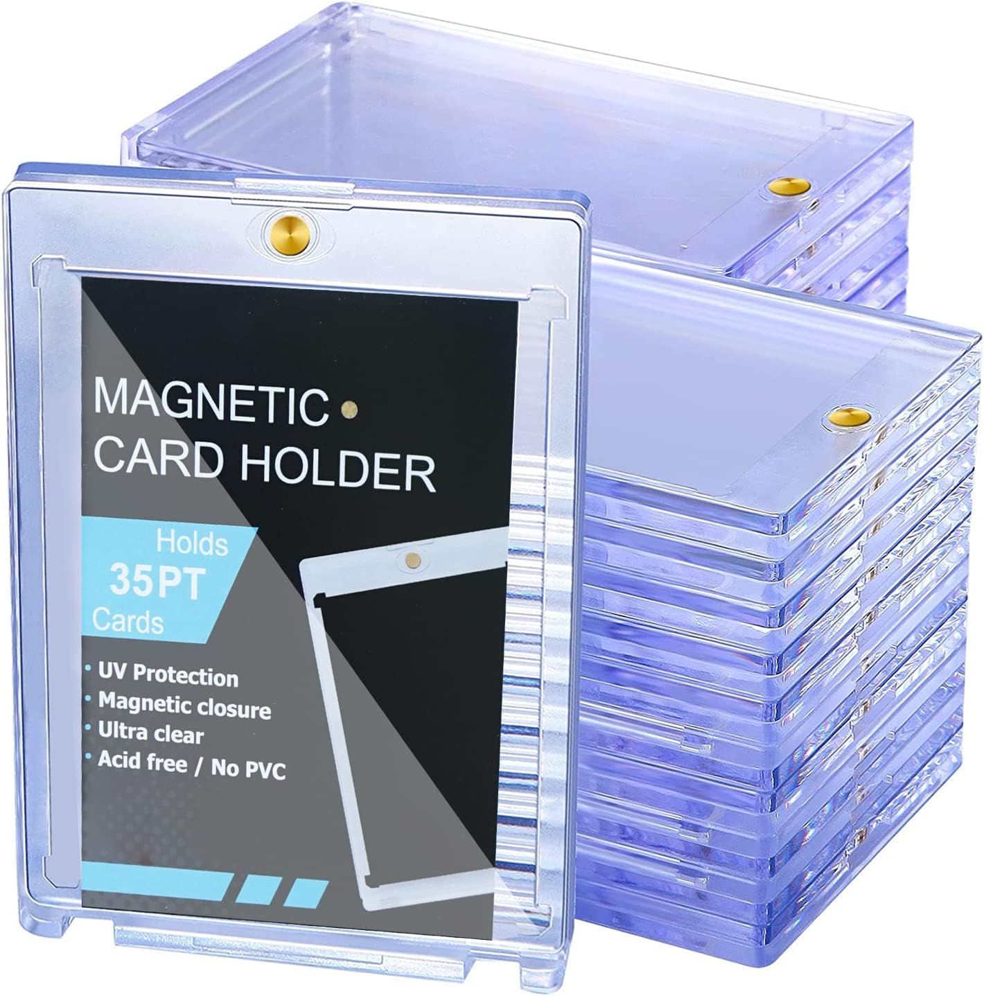 Magnetic Card Holder 50ct - 35pt Hard Plastic Card Protectors, Trading Card Display Case for Baseball & Sports Cards