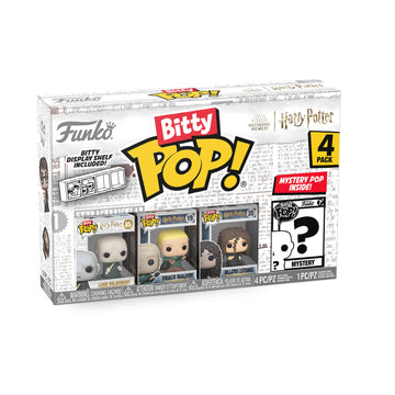 Funko Bitty POP! HP - Voldemort, 4-Pack - Lord Voldemort, Draco Malfoy (Quidditch), Bellatrix Lestrange and A Surprise Mystery Mini Figure - 0.9 Inch (2.2 Cm) - Harry Potter Collectable - Gift Idea