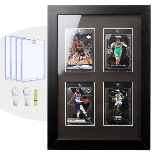 Trading Card Display Case - Baseball Card Display Case Wall Mount, Hold 6 Cards Sports Card Display Frame for Basketball Football Hockey Cards, Black Standard (6 Cards)