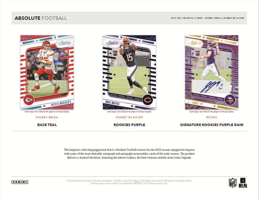 2024 Panini Absolute Football Hobby NFL Trading Card MEGA Box (Hobby Exclusive Teal Parallels!) Jayden Daniels ~ Drake Maye