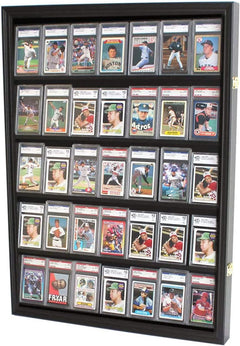 Pro UV 35 Display Case - Holds 5.5' Graded Sport Cards with UV Protection, Clear View, Lockable Wall Cabinet for Baseball, Football, Basketball, Hockey, Comic Trading Cards - Black