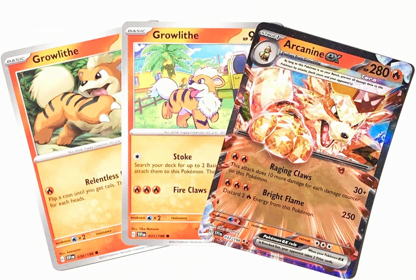 Arcanine ex 032/198 Double Rare - Scarlet & Violet - Pokemon Evolution 3 Card Lot -