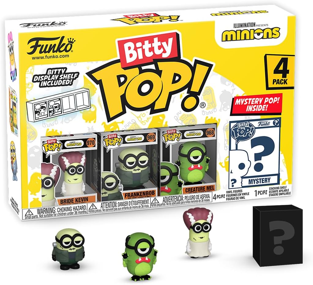 Funko Bitty POP! Minions and A Surprise Mystery Mini Figure - 0.9 Inch (2.2 Cm) - Despicable Me: Minions Collectable - Stackable Display Shelf Included - Gift Idea - Party Bags Stocking