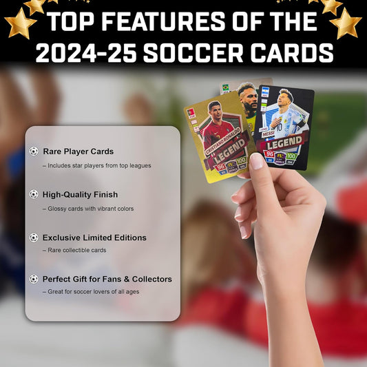 Soccer Trading Cards 2024-25 | 3 Packs - 33 Collectible Football Cards for Fans & Players Black, Gold & Silver Soccer Mystery Cards Packs Random Cards in Each Set - Collect Them All