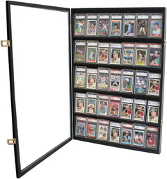 Pro UV 35 Display Case - Holds 5.5' Graded Sport Cards with UV Protection, Clear View, Lockable Wall Cabinet for Baseball, Football, Basketball, Hockey, Comic Trading Cards - Black