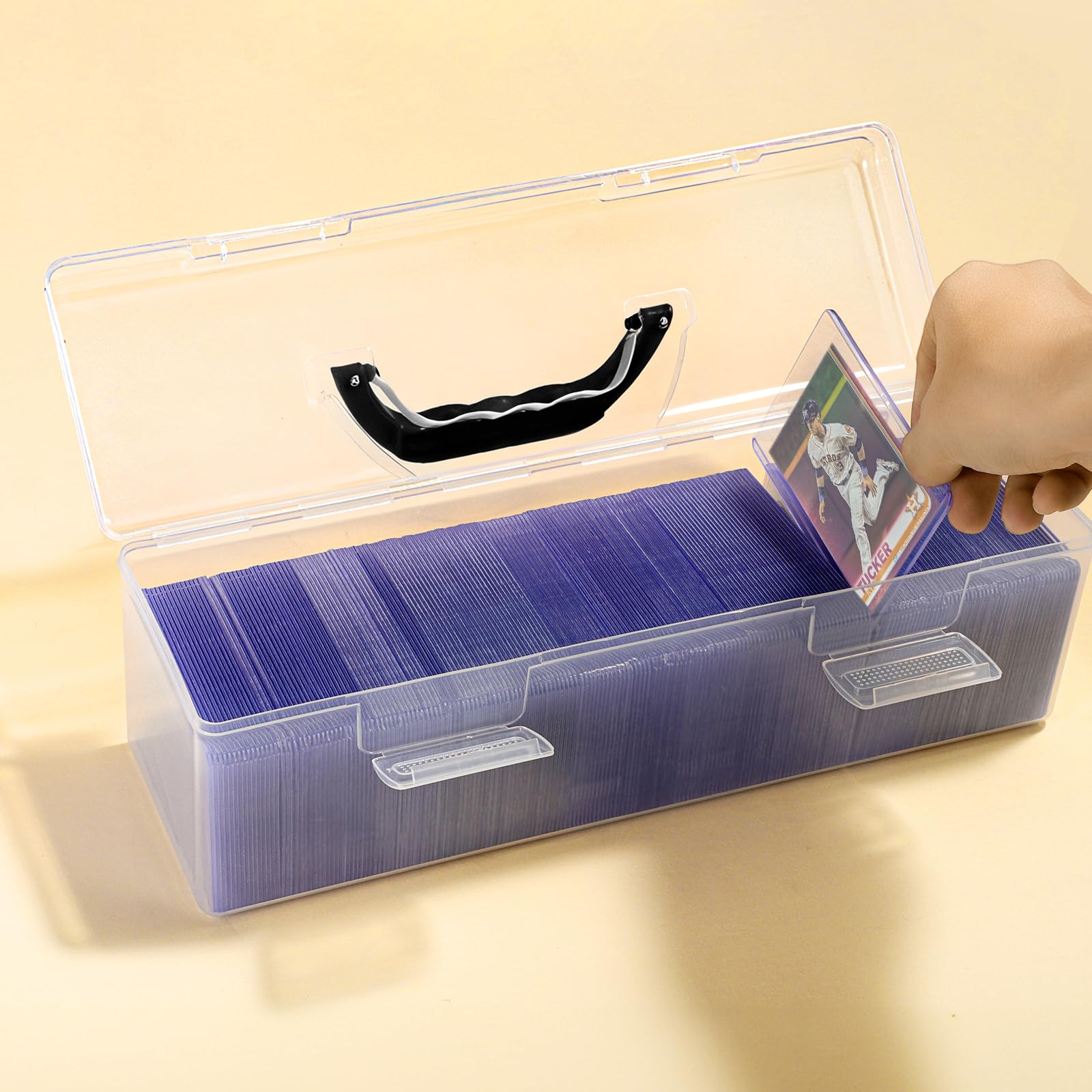 Premium Storage Box for Toploader - Large for 200+ Toploaders or 1000+ Trading Cards, Portable Sports Card Storage Boxes for Collectible Gaming Trading Cards, Clear Design, Wide Applications(Black)