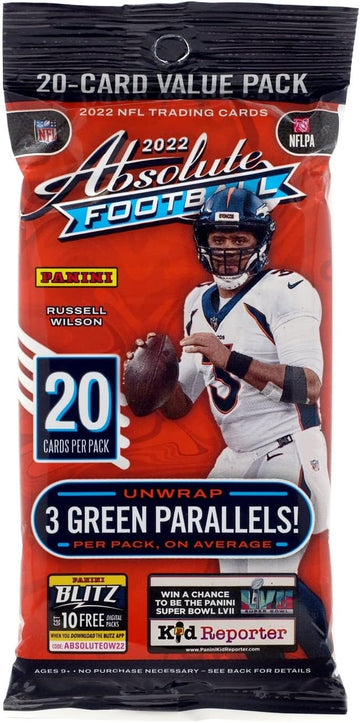 2022 Panini Absolute Football NFL Cello Fat Pack - 20 Trading Cards
