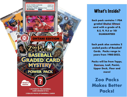 Shohei Ohtani PSA Graded Card Mystery Power Pack - 1 PSA Graded Ohtani Card and 2 Packs of Cards Per Pack - Amazon Exclusive