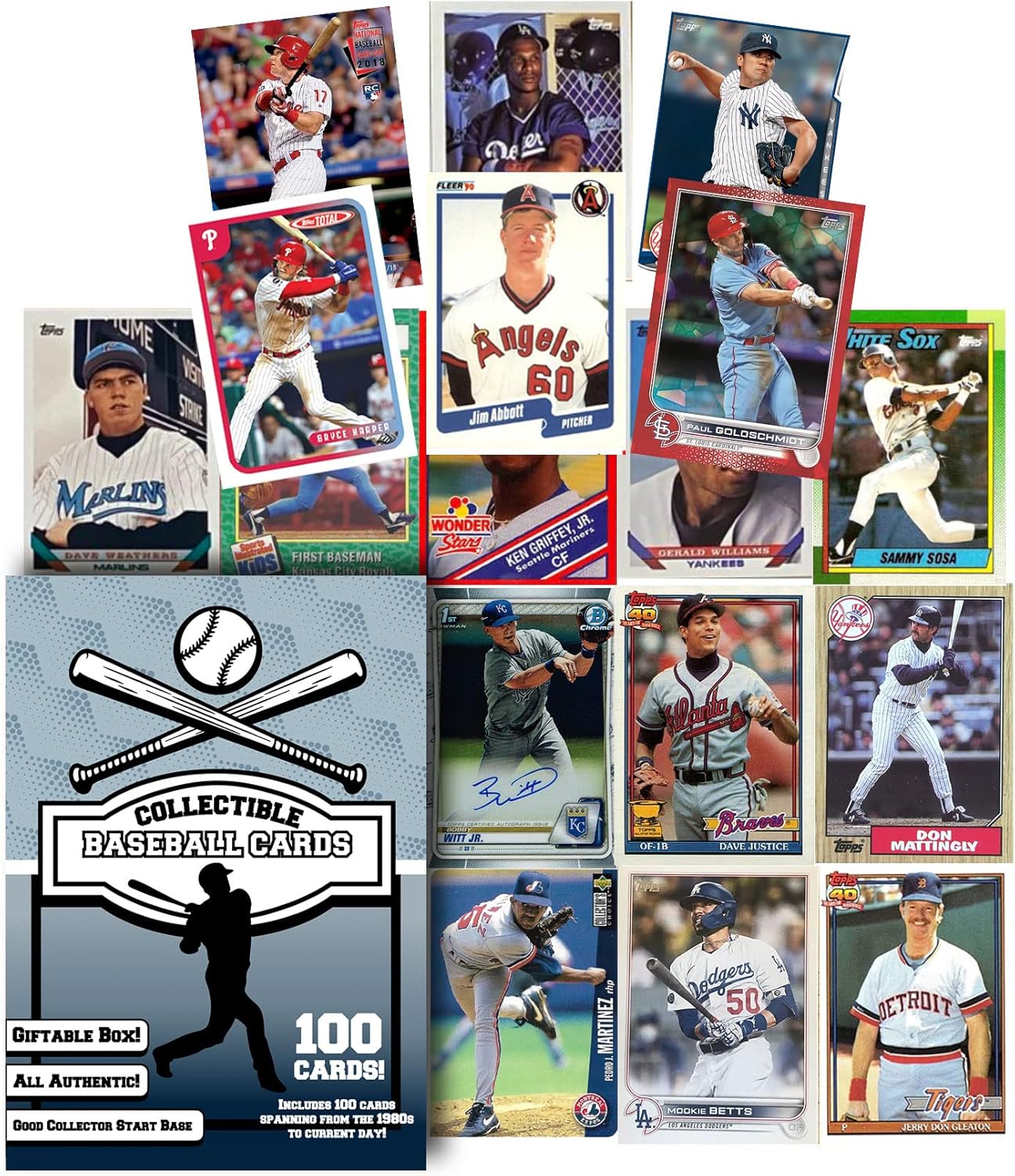 Assorted Set of 100 Baseball Trading Cards - All New Condition Cards - Perfect Starter Set for Kids, Adults, & Collectors - Potential Superstar and Hall of Fame Cards Available - Retail Packaging