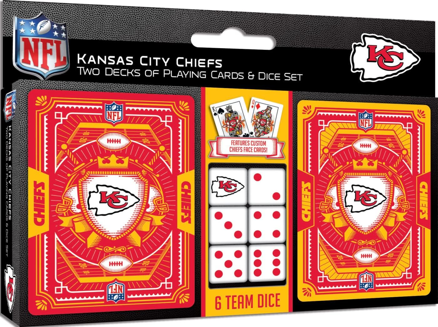 MasterPieces Game Day - NFL Kansas City Chiefs 2-Pack Playing Cards & Dice Pack - Officially Licensed Set for Adults and Family