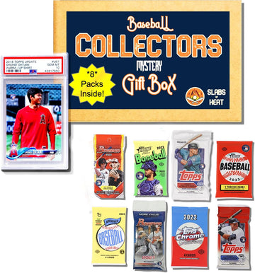 Epic Baseball Gift Box & Collection Starter Set1 Graded Card + 8 Sealed Packs of Modern Licensed CardsPSA/BGS Graded Card 10, 9.5 or 9 & 200 SleevesPossible AutographsSlabs of Heat