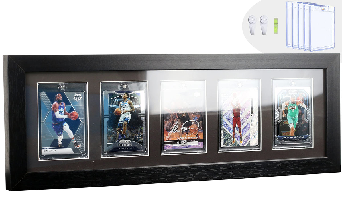 Trading Card Display Case - Baseball Card Display Case Wall Mount, Hold 6 Cards Sports Card Display Frame for Basketball Football Hockey Cards, Black Standard (6 Cards)