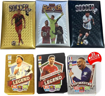 Soccer Trading Cards 2024-25 | 3 Packs - 33 Collectible Football Cards for Fans & Players Black, Gold & Silver Soccer Mystery Cards Packs Random Cards in Each Set - Collect Them All