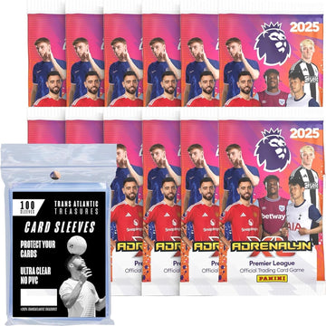 Panini Adrenalyn XL 2024-2025 12 Packs of Cards + 100 Card Protector Sleeves, Premier League Soccer Trading Cards, 96 Cards Total