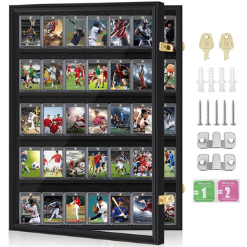 Mlikero Baseball Card Display Case, 36 Graded Card Display Frame Lockable, Trading Card Display with UV Protection Sports Card Display Case for Baseball Cards, Football Cards, Sports Cards