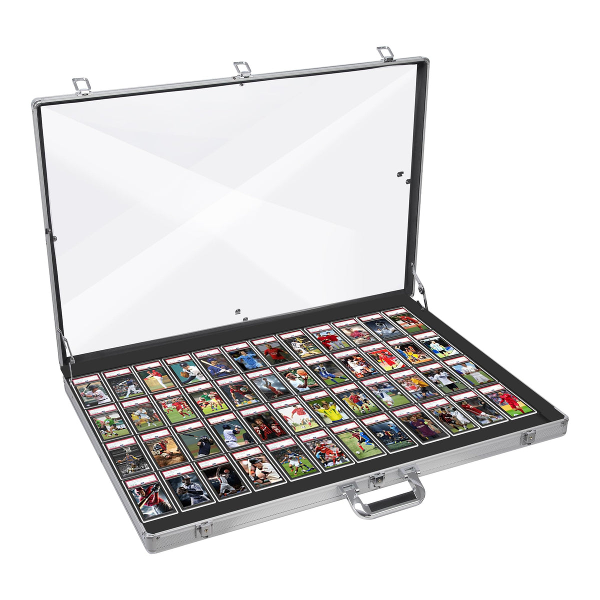 Aluminum Glass Display Case for Cards, XL Large Table Top Display Case with Lock, Portable Trade Show Display Case for Jewelry MTG Cards Collectible Cards