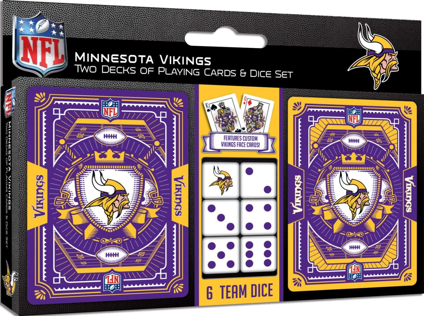 MasterPieces Game Day - NFL Minnesota Vikings 2-Pack Playing Cards & Dice Pack - Officially Licensed Set for Adults and Family