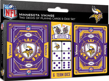 MasterPieces Game Day - NFL Minnesota Vikings 2-Pack Playing Cards & Dice Pack - Officially Licensed Set for Adults and Family