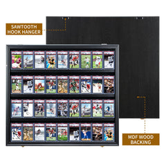 Baseball Card Display Case-36 Graded Sports Card Display Frame,UV-Protected Transparent Visual Lockable Wall Cabinet for Football Baseball Basketball Hockey Trading Cards,Large Horizontal Black