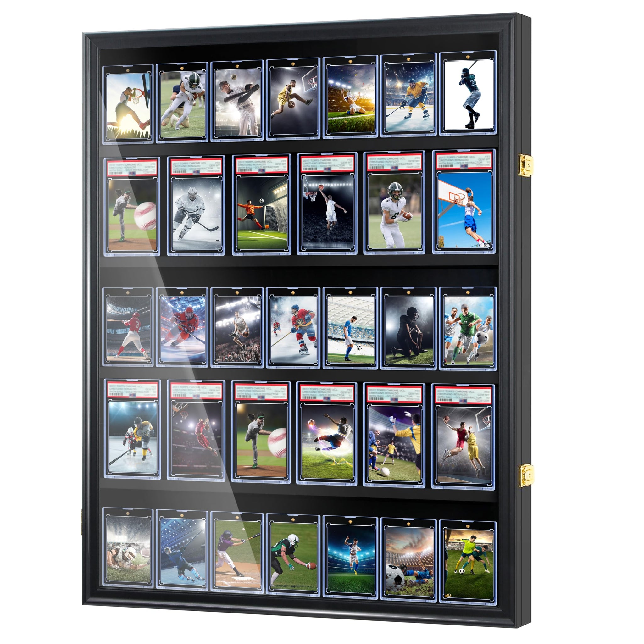 Baseball Card Display Case-36 Graded Sports Card Display Frame,UV-Protected Transparent Visual Lockable Wall Cabinet for Football Baseball Basketball Hockey Trading Cards,Large Horizontal Black
