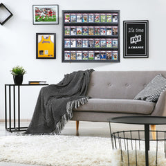 Baseball Card Display Case-36 Graded Sports Card Display Frame,UV-Protected Transparent Visual Lockable Wall Cabinet for Football Baseball Basketball Hockey Trading Cards,Large Horizontal Black
