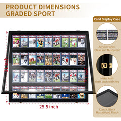 Baseball Card Display Case-36 Graded Sports Card Display Frame,UV-Protected Transparent Visual Lockable Wall Cabinet for Football Baseball Basketball Hockey Trading Cards,Large Horizontal Black